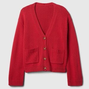 GAP Pocket Red V Neck Button Layering Cardigan